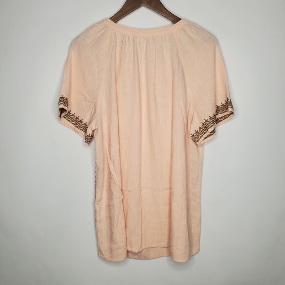 J.Jill Womens Peach Embroidered Short Sleeve Peasant Blouse Size L Pullover - Picture 2 of 9